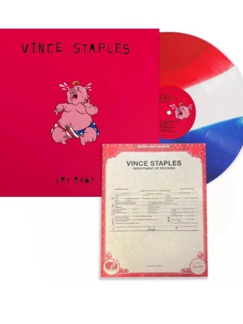 Vince Staples Cry Baby Signed Birth Certificate Tri Color Vinyl Record Sealed